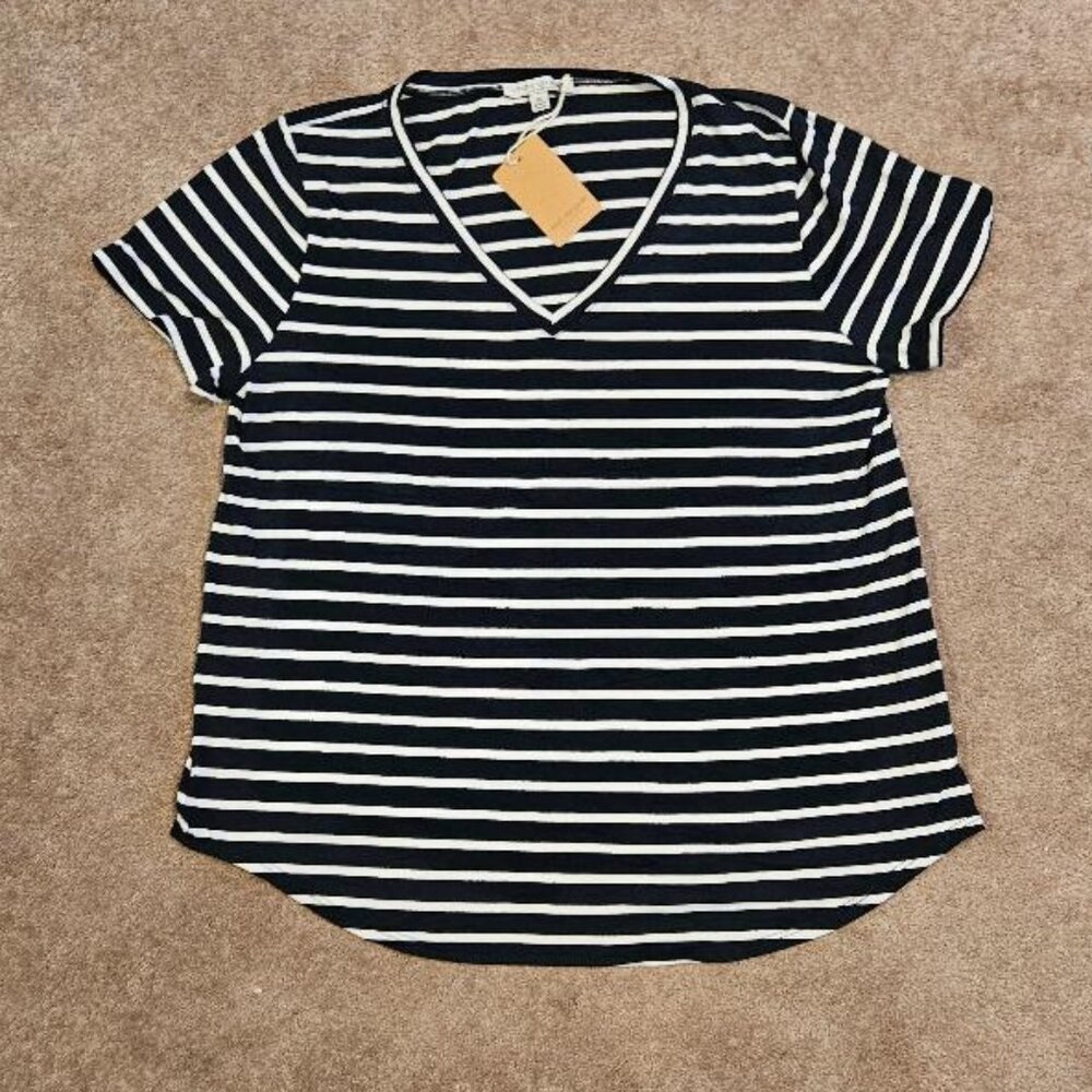 Green Envelope, Striped V-Neck Top, Size XL, NWT